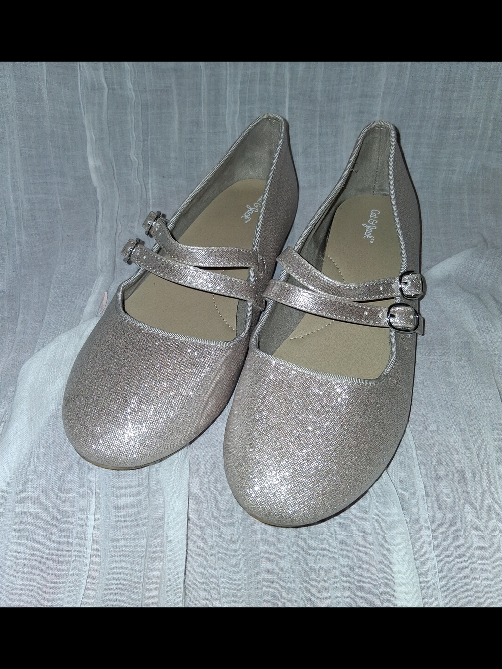 Cat & Jack Girls' Glitter Double-Strap Mary Janes in Rose Gold